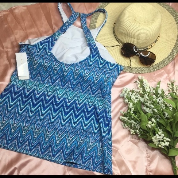 Island Escape Womens High-Neck Zig Zag Tankini Top - Picture 3 of 3